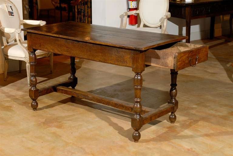 18th Century 1760s French Louis XIII Style Oak Table with Turned Legs and Single Drawer
