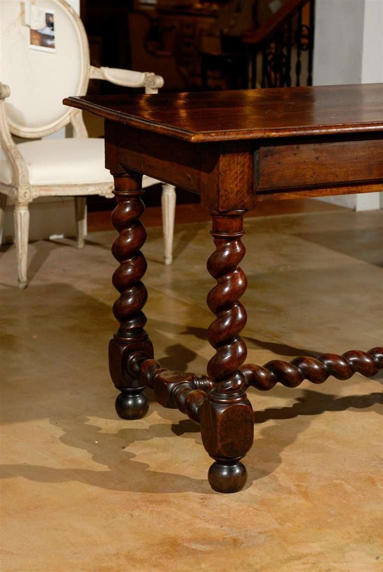 17th Century French Walnut Side Table with Single Drawer and Barley-Twist Base For Sale 2