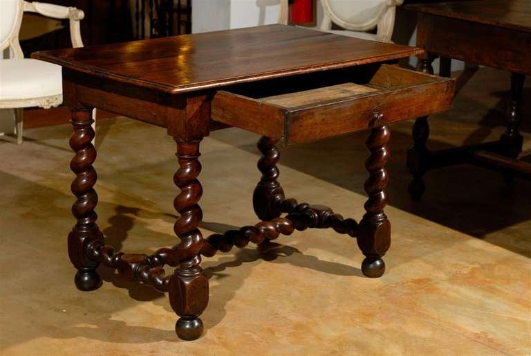 17th Century French Walnut Side Table with Single Drawer and Barley-Twist Base In Good Condition For Sale In Atlanta, GA