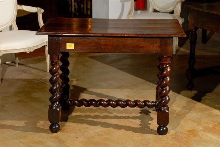 17th Century French Walnut Side Table with Single Drawer and Barley-Twist Base For Sale 1