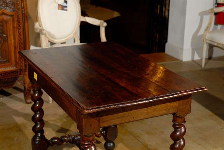 17th Century French Walnut Side Table with Single Drawer and Barley-Twist Base For Sale 3