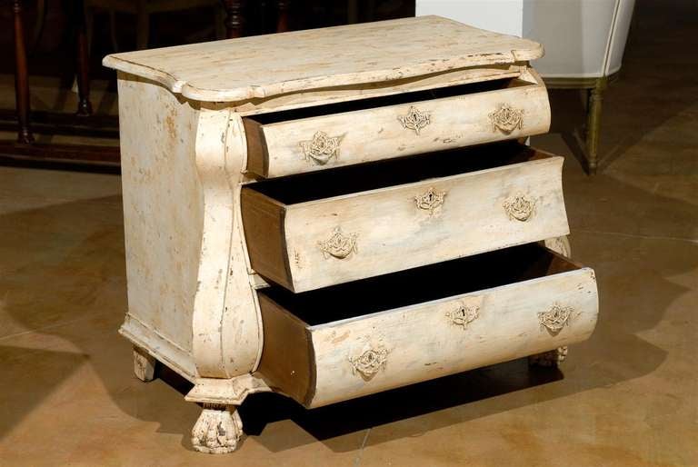 Wood Dutch Baroque Style Painted Three-Drawer Bombé Commode from the 1890s