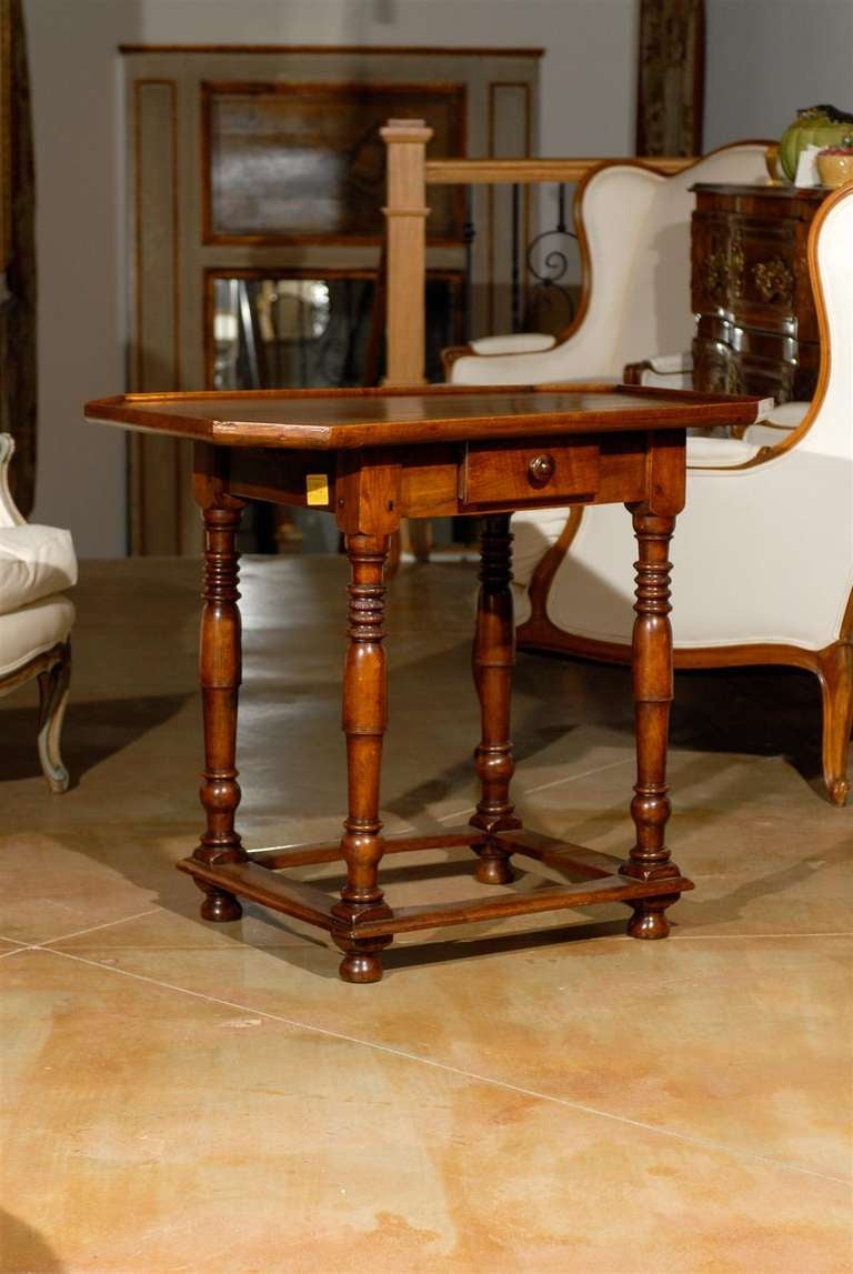 17th century French walnut cabaret table with one drawer.
