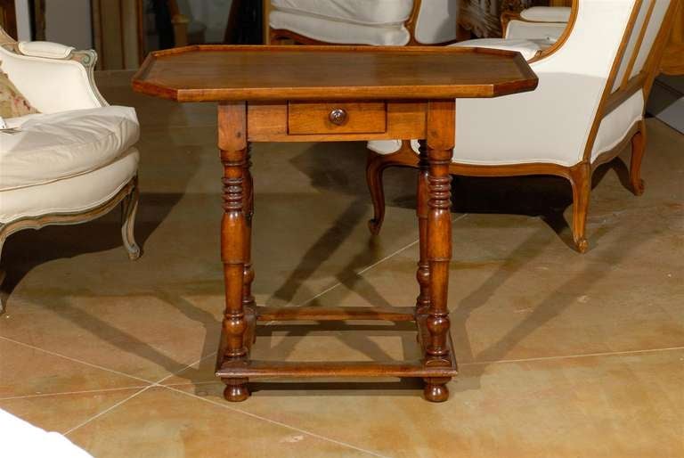 Hand-Carved 17th Century French Walnut Cabaret Table with One Drawer