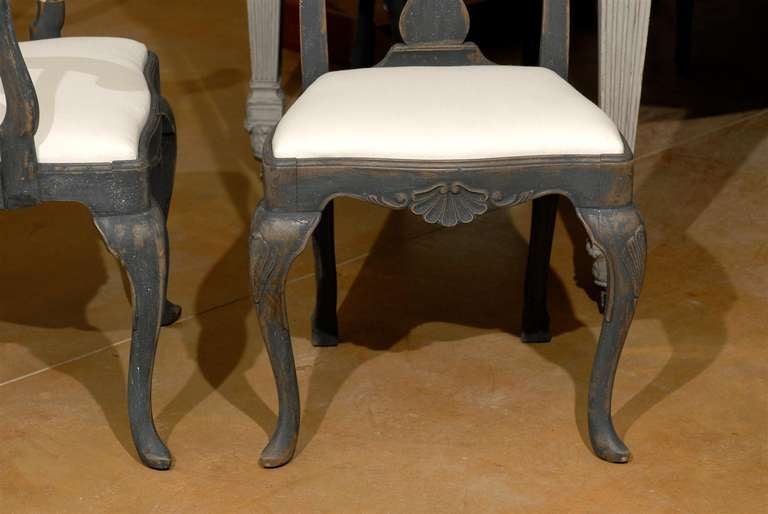 Set of Eight Swedish Rococo Revival Dining Chairs with Carved Splats, circa 1860 3