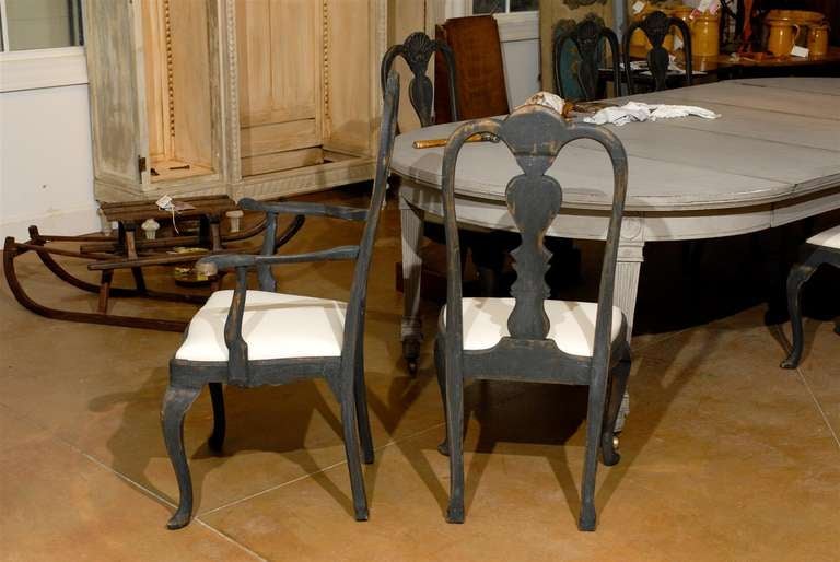 Set of Eight Swedish Rococo Revival Dining Chairs with Carved Splats, circa 1860 In Good Condition In Atlanta, GA