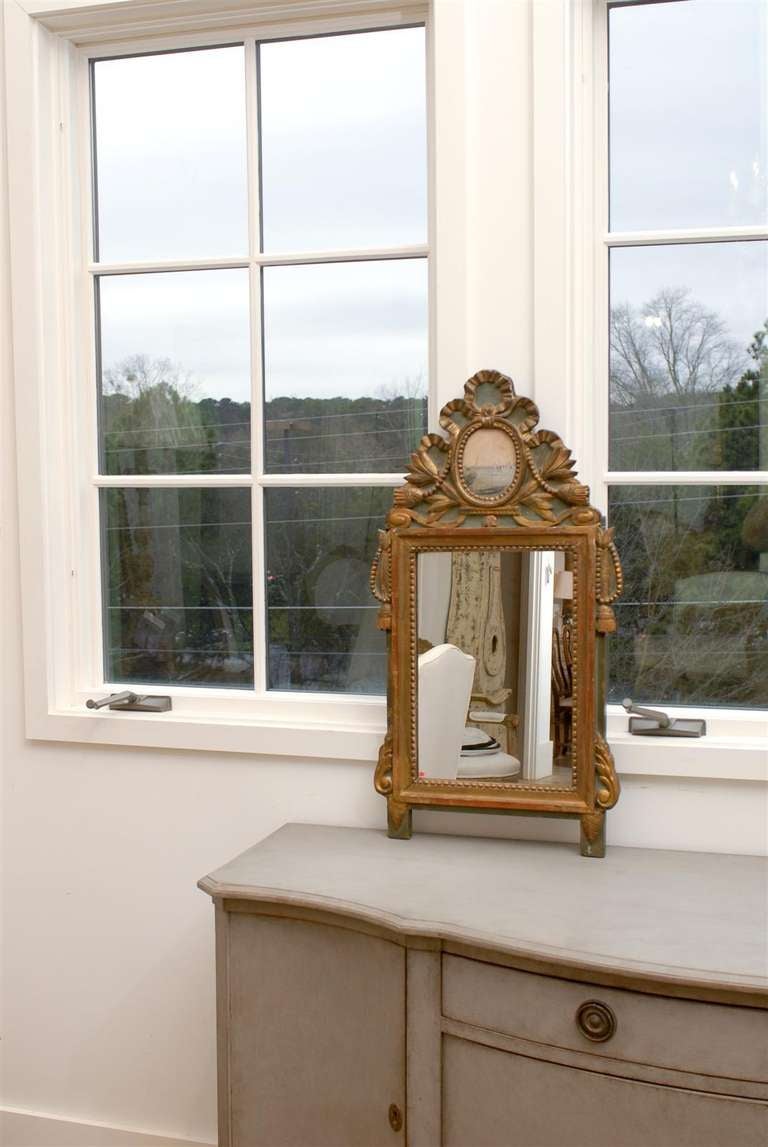 French Louis XV 1760s Painted, Gilt and Carved Accent Mirror w/ Grisaille Harbor Scene For Sale