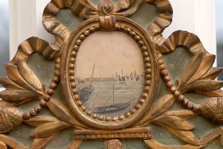 Louis XV 1760s Painted, Gilt and Carved Accent Mirror w/ Grisaille Harbor Scene For Sale 2