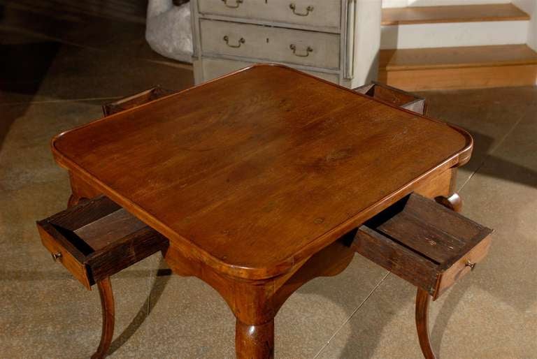 Wood 1770s French Period Louis XV Walnut Game Table with Pull-Outs and Drawers