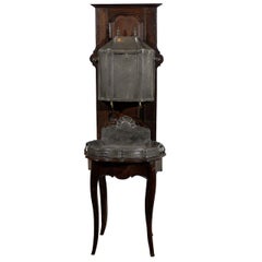 French Restauration, 1830s, Pewter Two-Part Lavabo Mounted on Walnut Stand