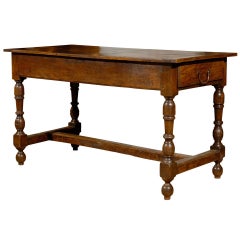 1760s French Louis XIII Style Oak Table with Turned Legs and Single Drawer