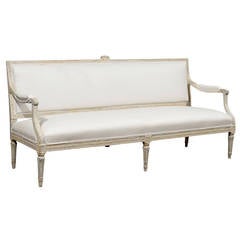 Swedish 1790s Gustavian Period Painted Wood Upholstered Sofa with Fluted Legs