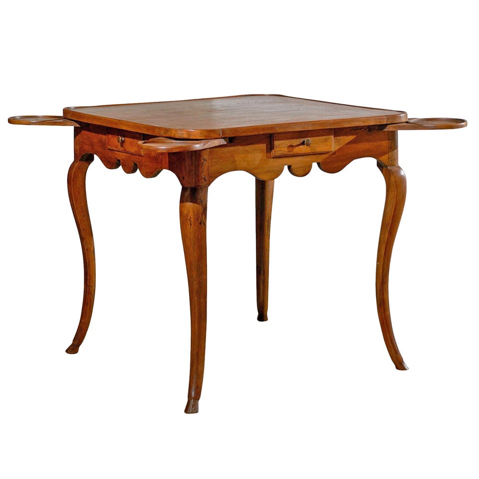 1770s French Period Louis XV Walnut Game Table with Pull-Outs and Drawers