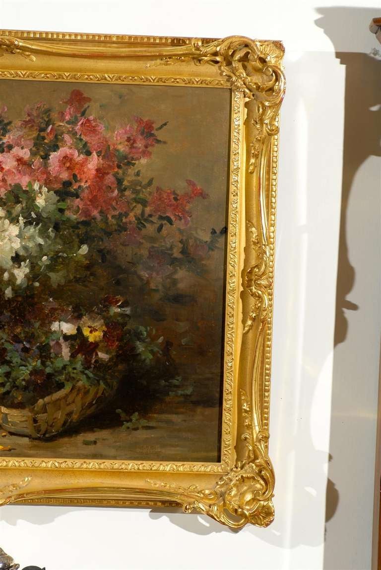 French 1880s Still-Life Floral Painting by Louis-Émile Minet in Giltwood Frame In Good Condition In Atlanta, GA