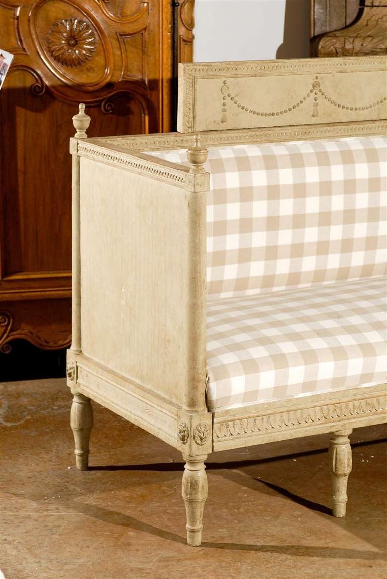 Swedish Period Gustavian Neoclassical Painted Sofa with Checkered Fabric 1