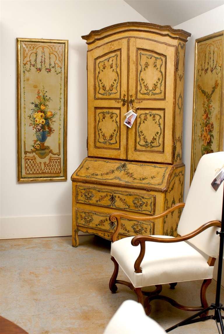 French Napoleon III Period Painted Decorative Panels with Bouquets, circa 1860 In Good Condition In Atlanta, GA