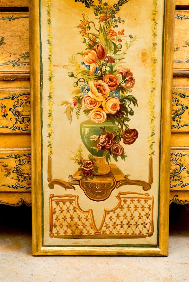 19th Century French Napoleon III Period Painted Decorative Panels with Bouquets, circa 1860