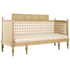 Swedish Period Gustavian Neoclassical Painted Sofa with Checkered Fabric