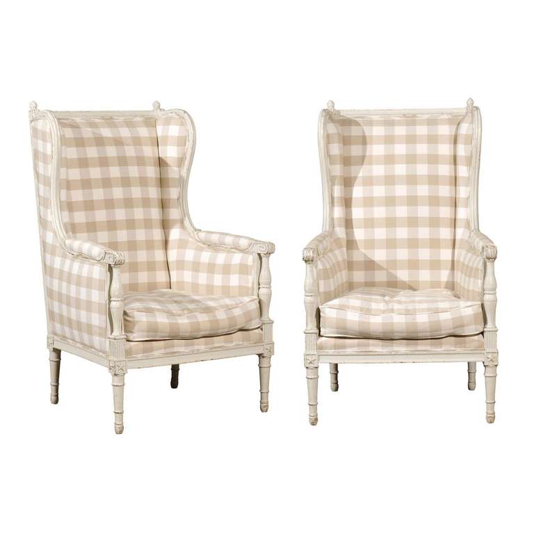 Pair of Painted French Wing Chairs 1
