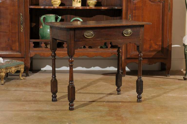 18th Century Georgian Side Table with One Drawer and Turned Legs Circa 1790. Please Note This Item is an Antique and is One of a Kind. 