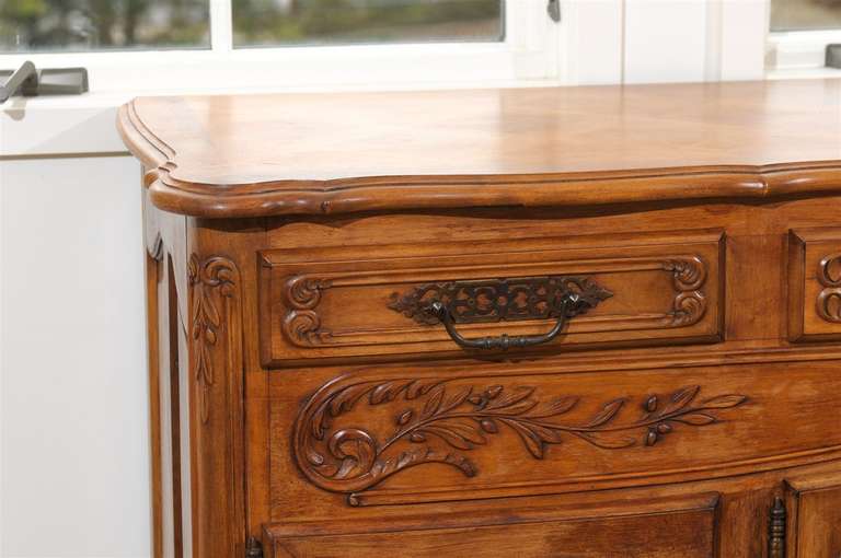 French Louis XV Style Walnut Enfilade with Four Doors and Drawers Parquetry Top 2