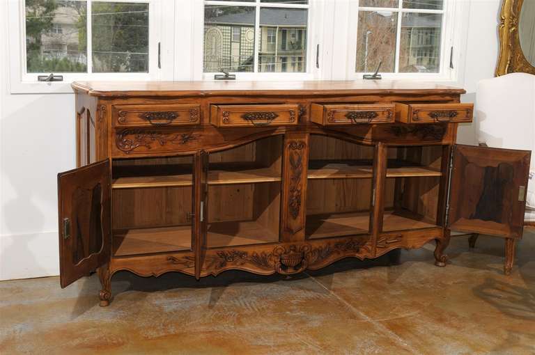 French Louis XV Style Walnut Enfilade with Four Doors and Drawers Parquetry Top 1