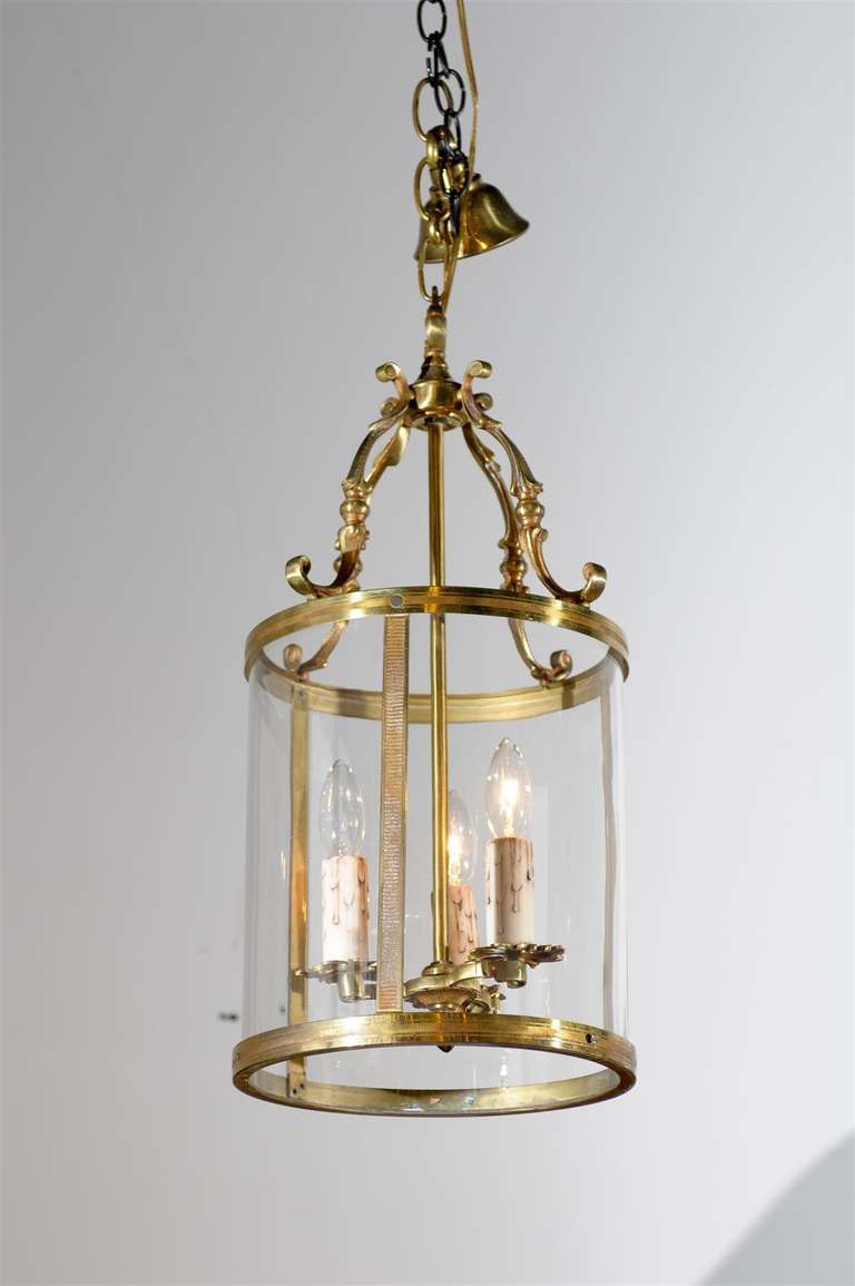 French Louis XVI Style Three-Light Bronze and Glass Lantern, circa 1850 2