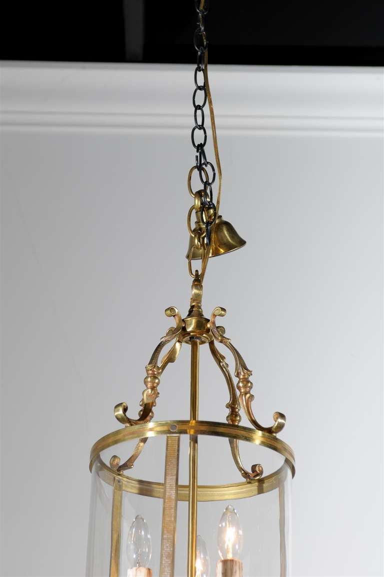 French Louis XVI Style Three-Light Bronze and Glass Lantern, circa 1850 3
