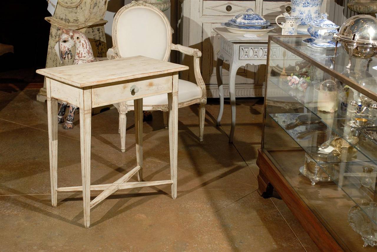 Swedish Neoclassical Style Painted Wood Side Table, circa 1880 with One Drawer In Good Condition In Atlanta, GA