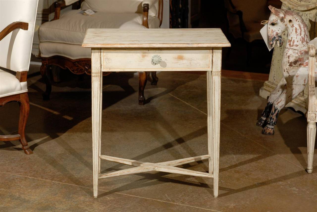 Swedish Neoclassical Style Painted Wood Side Table, circa 1880 with One Drawer 2