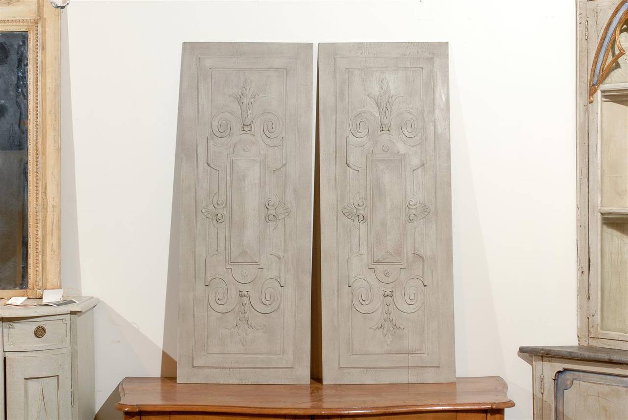 Pair of  French 19th  Century Painted Walnut Panels