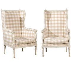 Pair of Painted French Wing Chairs