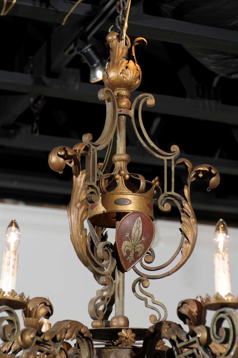 Metal French 1880s Louis XV Style Painted Iron Six-Light Chandelier with Crown Motif
