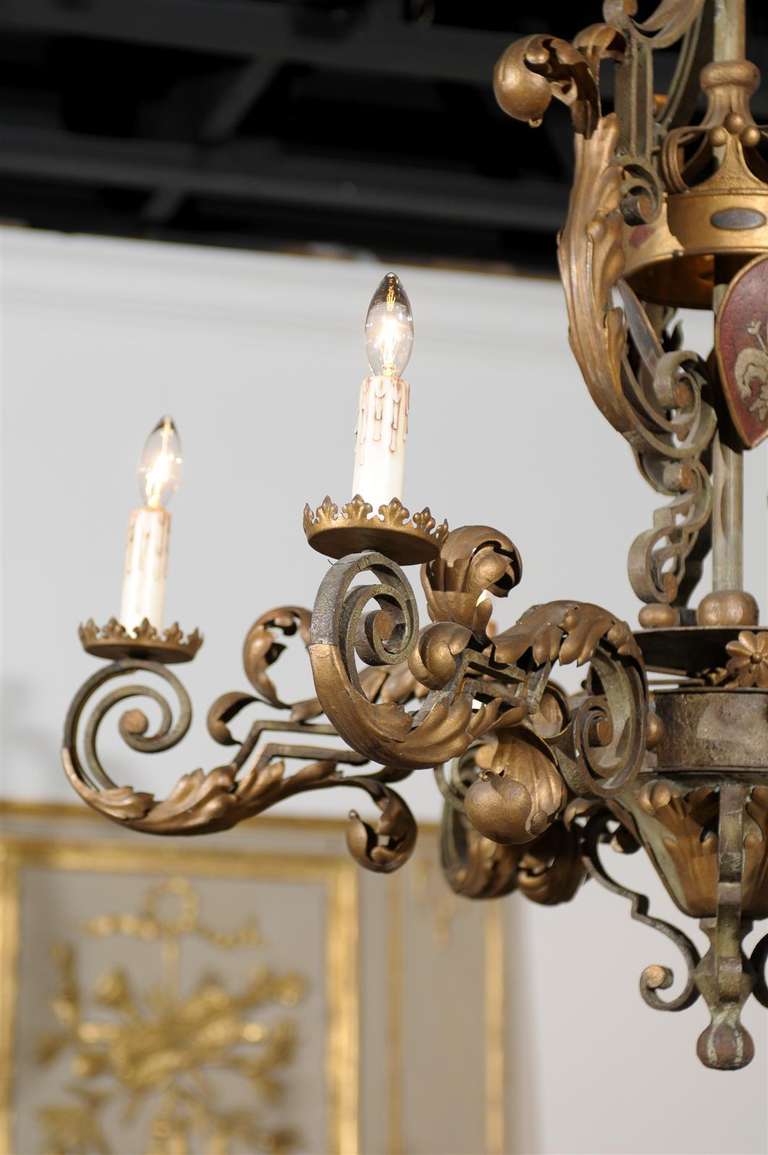 French 1880s Louis XV Style Painted Iron Six-Light Chandelier with Crown Motif 3