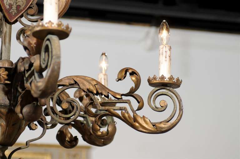 French 1880s Louis XV Style Painted Iron Six-Light Chandelier with Crown Motif 2