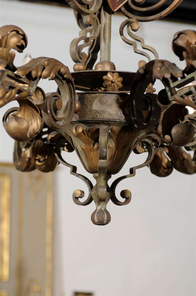 French 1880s Louis XV Style Painted Iron Six-Light Chandelier with Crown Motif 1
