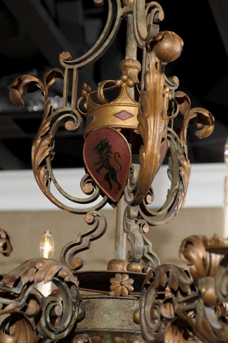 French 1880s Louis XV Style Painted Iron Six-Light Chandelier with Crown Motif In Good Condition In Atlanta, GA