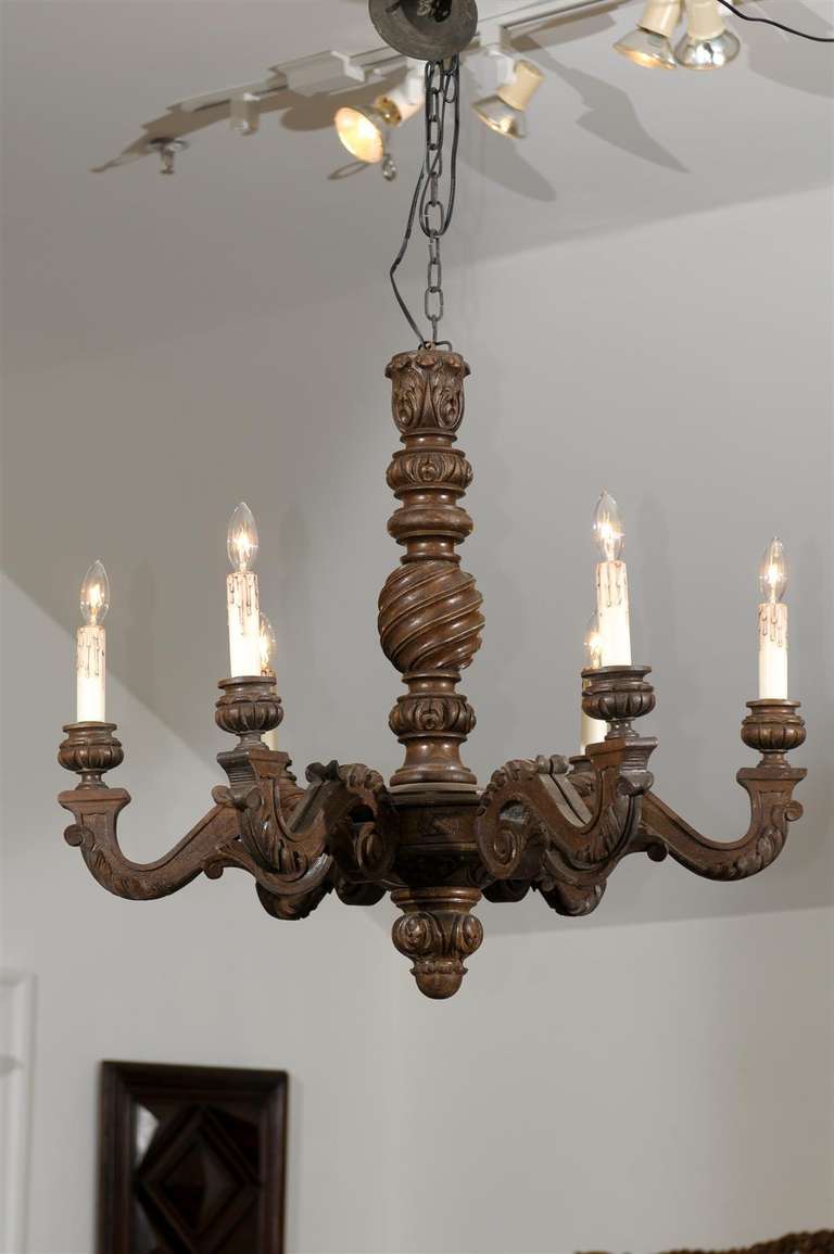 French Napoleon III Period Carved Walnut Six-Light Chandelier with Scrolled Arms 1