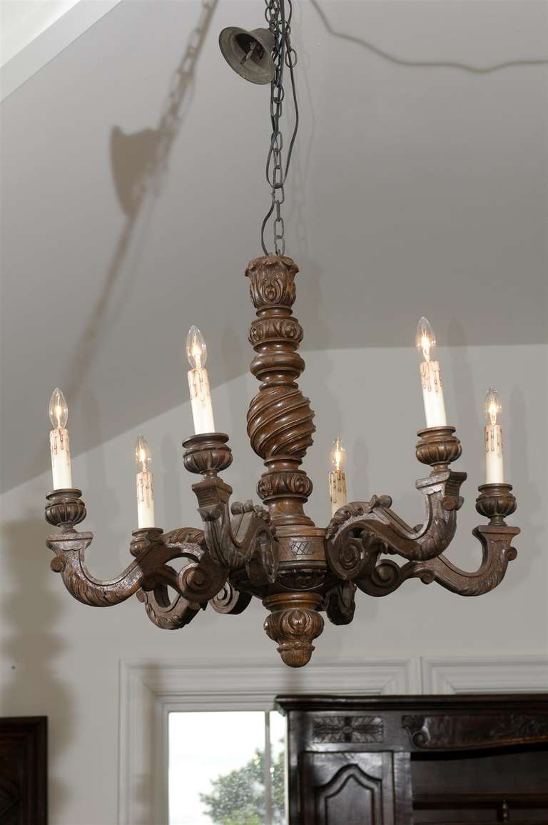 French Napoleon III Period Carved Walnut Six-Light Chandelier with Scrolled Arms 5