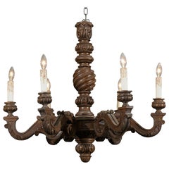 French Napoleon III Period Carved Walnut Six-Light Chandelier with Scrolled Arms