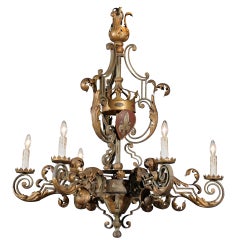 French 1880s Louis XV Style Painted Iron Six-Light Chandelier with Crown Motif