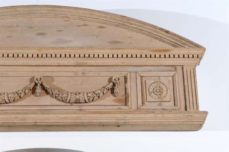 Pair of English Neoclassical Style 1850s Carved Pine Overdoors with Swag Motifs For Sale 1