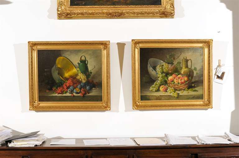 Pair of French Still Lifes by Florentiny in Gilded Frames. Signed. Circa 1880