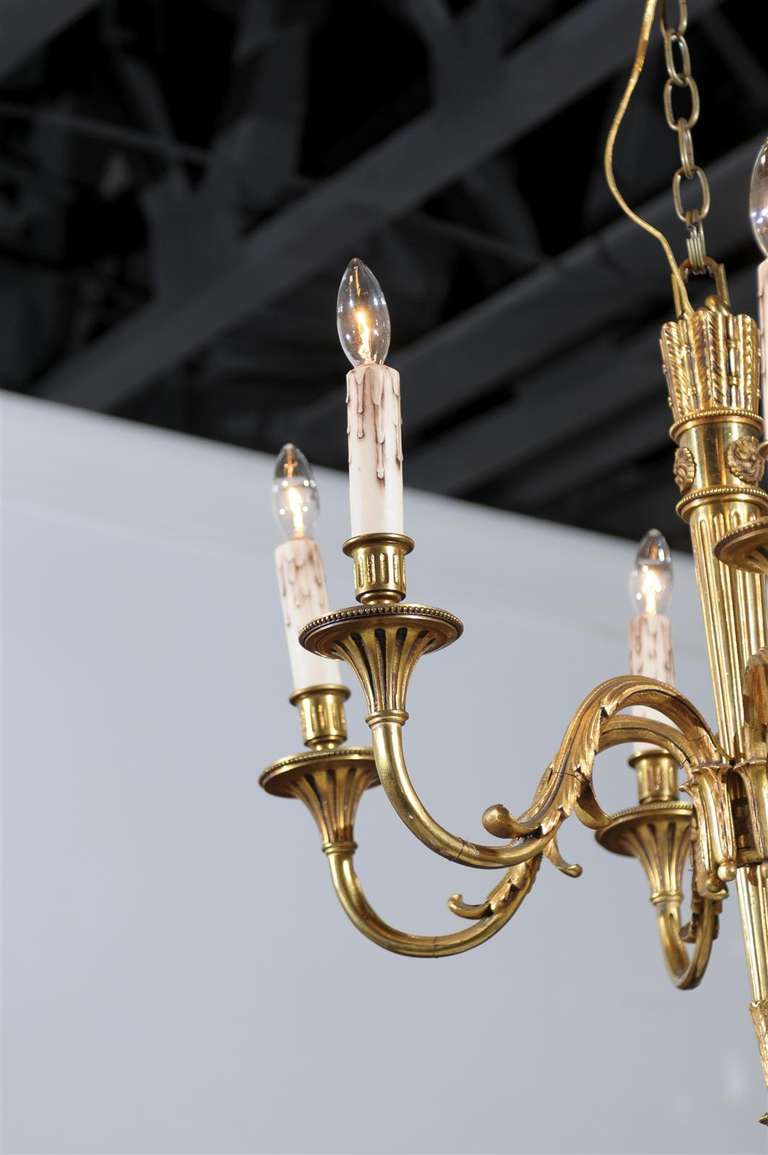 French Louis XVI Style Gilt Bronze Six-Light Chandelier with Quiver Motif, 1890s 3