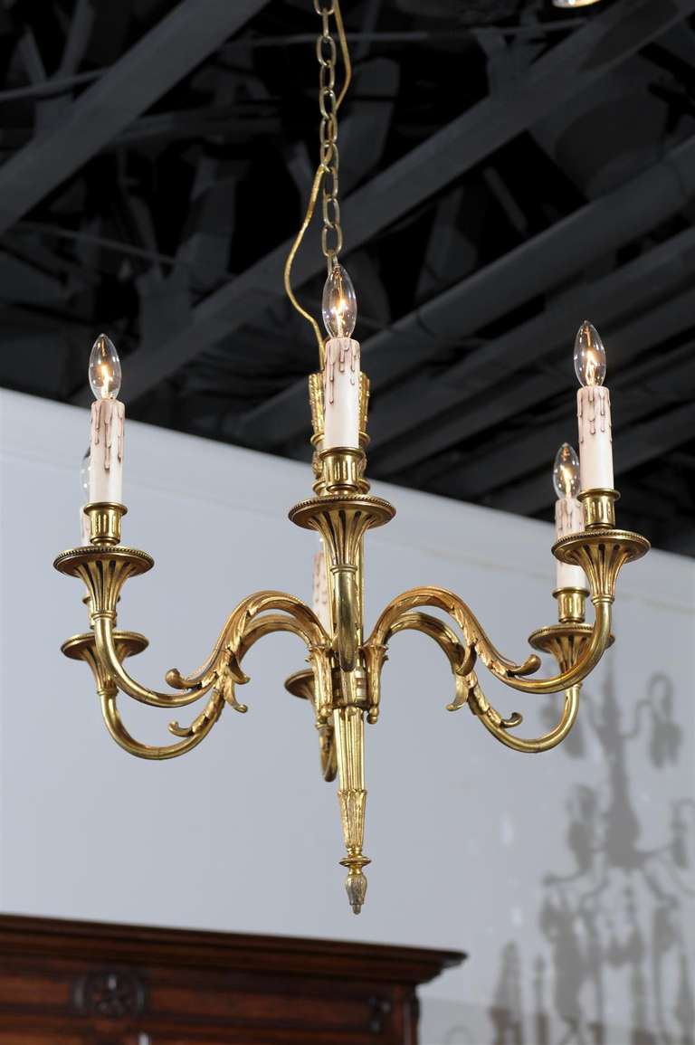 French Louis XVI Style Gilt Bronze Six-Light Chandelier with Quiver Motif, 1890s 1