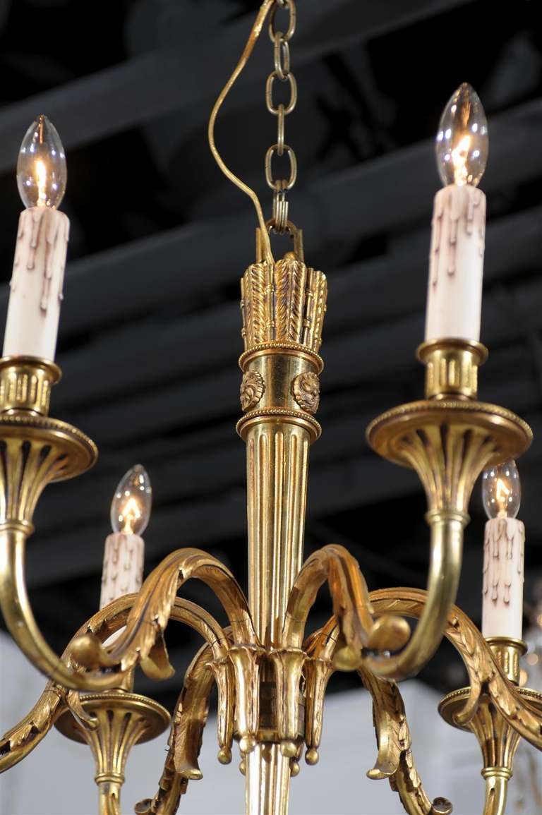 French Louis XVI Style Gilt Bronze Six-Light Chandelier with Quiver Motif, 1890s 5
