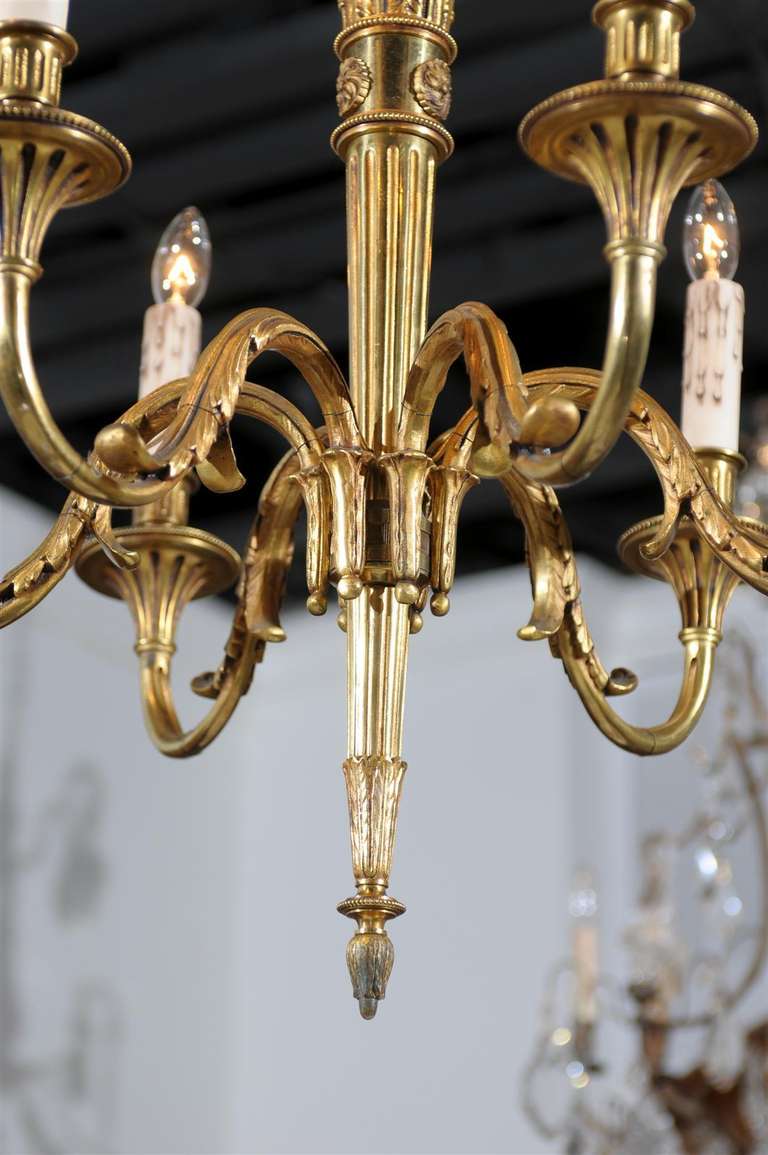 French Louis XVI Style Gilt Bronze Six-Light Chandelier with Quiver Motif, 1890s 6