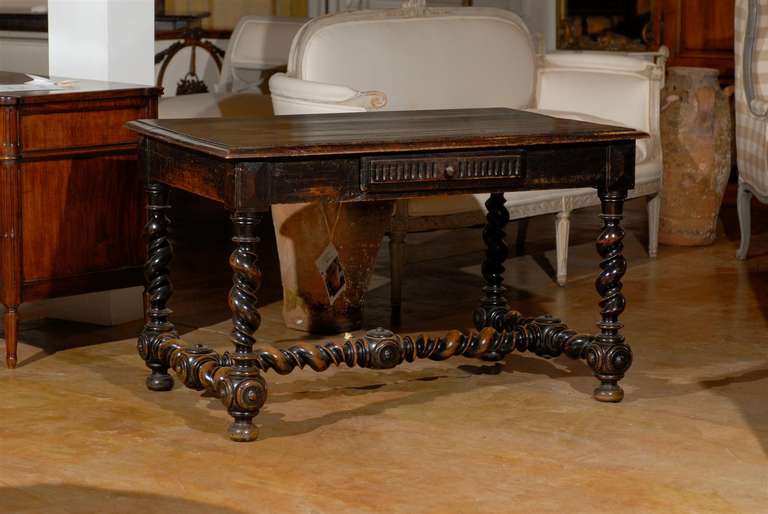 17th Century French Louis XIII Period Walnut Side Table with Barley-Twist Base For Sale 4