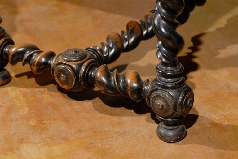 18th Century and Earlier 17th Century French Louis XIII Period Walnut Side Table with Barley-Twist Base For Sale