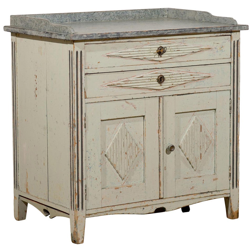 Swedish 1890s Gustavian Style Painted Wood Buffet with Two Drawers and Two Doors